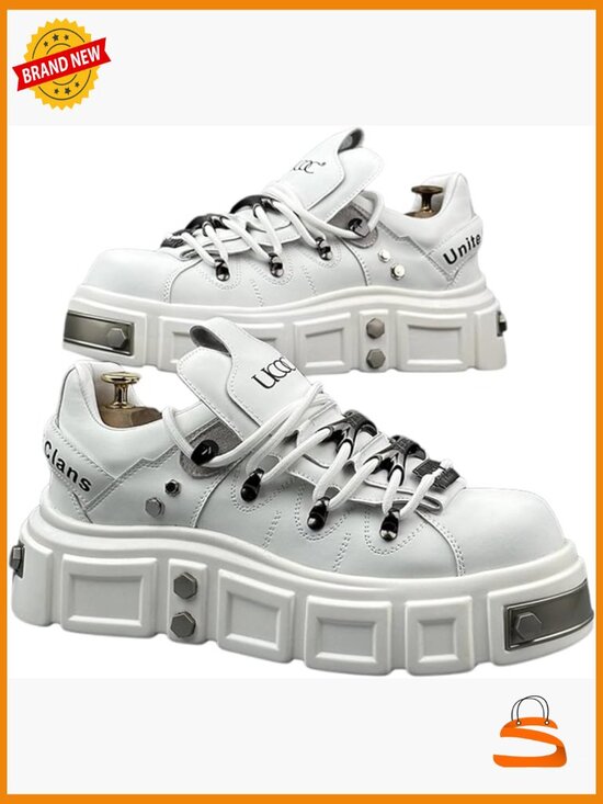Shoes - Faux Leather Y2K Punk Studded Platform Sneakers 2.75" Lift
